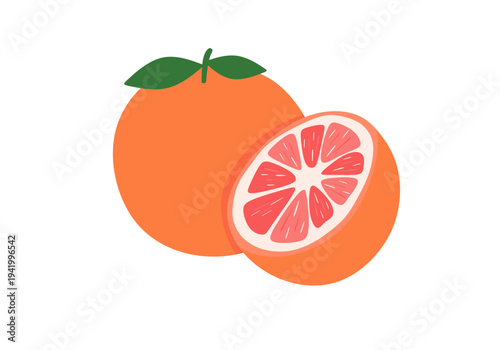 Flat grapefruit vector illustration. Pink citrus fruit slice icon isolated on white background.