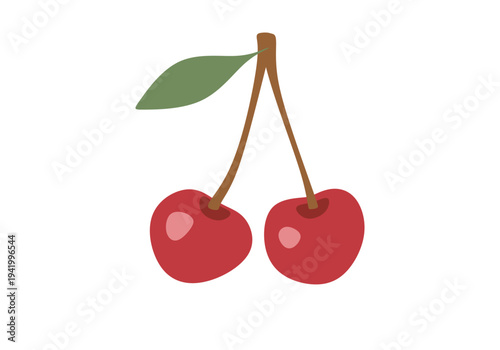 Flat cherry vector illustration. Red sweet berry fruit icon isolated on white background.