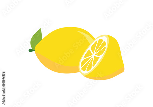 Flat lemon vector illustration. Yellow sour citrus fruit icon isolated on white background.