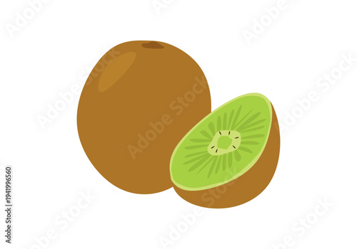 Flat kiwi vector illustration. Green tropical fruit slice icon isolated on white background.