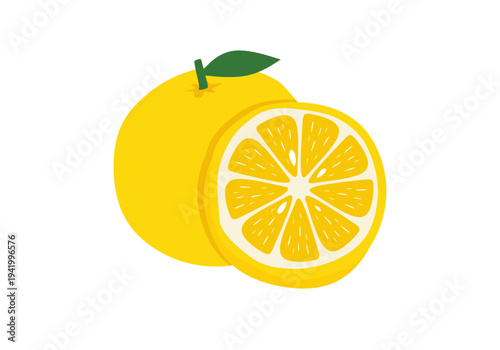 Flat yuzu vector illustration. Yellow japanese citrus fruit icon isolated on white background.