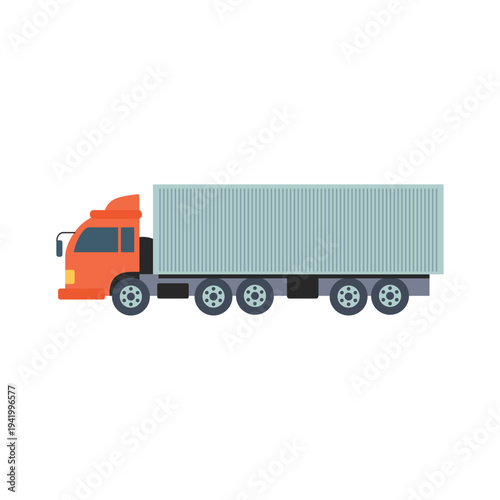 Flat container truck vector illustration. Logistics transport vehicle icon isolated on white background.