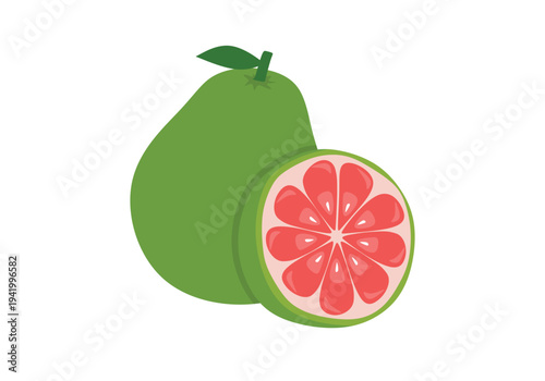 Flat pomelo vector illustration. Green giant citrus fruit icon for chinese festival design.