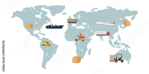 Global logistic network service map. International trade and export concept.