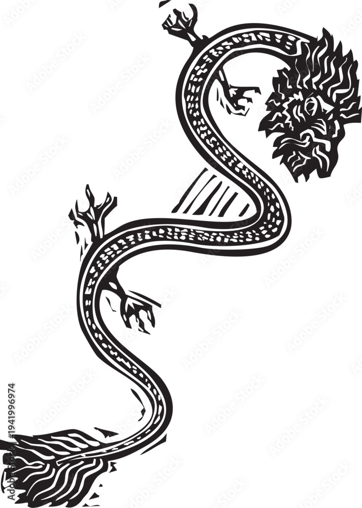 Fototapeta premium Woodcut style Chinese dragon