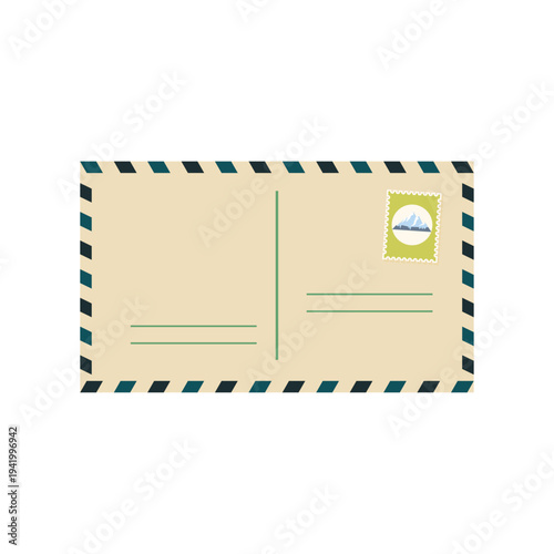 Vintage travel postcard with fictitious stamp design