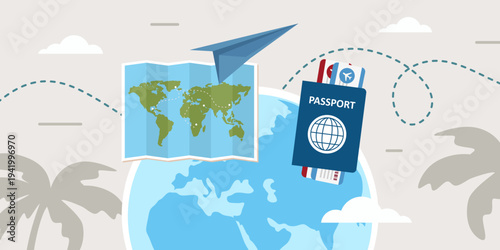 Global adventure planning concept with globe map and passport