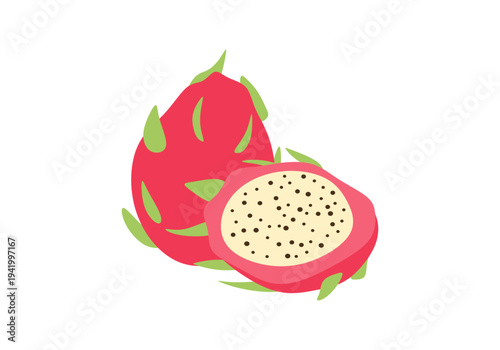 Flat Illustration of Tropical Dragon Fruit. Exotic Pitaya Vector Design