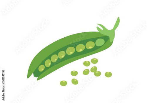 Sweet Green Peas Flat Illustration. Simple Pod Vegetable Graphic
