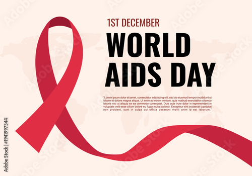 World AIDS Day Banner with Large Red Ribbon Awareness Symbol