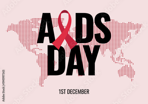 World AIDS Day Banner with Red Ribbon and World Map Support Concept