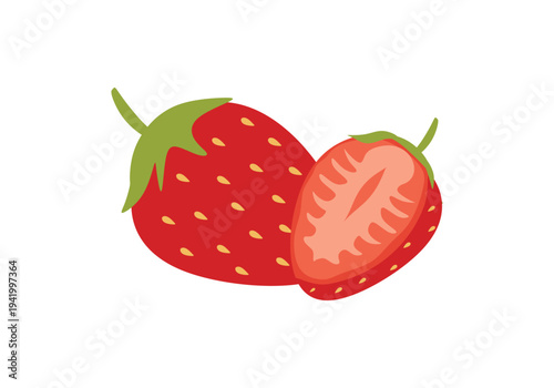 Flat strawberry vector illustration. Red berry fruit icon isolated on white background.