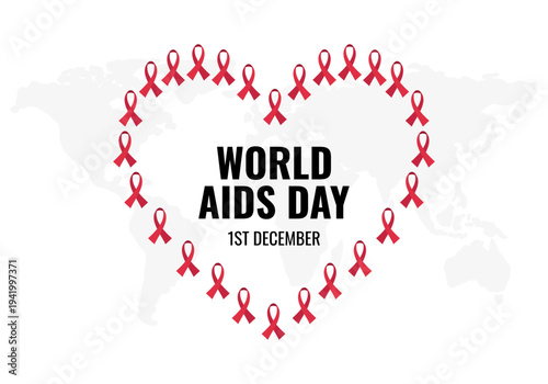 World AIDS Day Banner with Small Red Ribbon Forming Heart Symbol