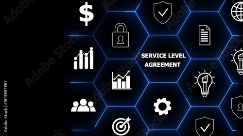 glowing neon Service Level Agreement (SLA), business concept. Service performance tracking to reduce the uncertainty the customer in process.Businessman glowing on SLA with smart screen background.4k