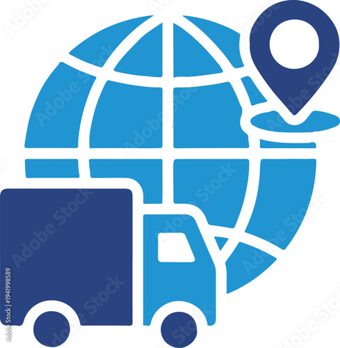 Global Logistics Icon with Truck and Globe