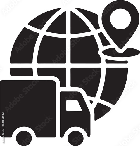 Global Delivery Icon with Truck and Location Pin