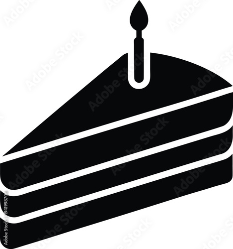 Birthday Cake Slice with Candle Silhouette Icon
