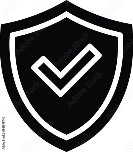 Verified Security Shield with Checkmark Silhouette Icon