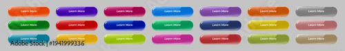 Glossy 3D Glass UI Web Buttons Set with Colorful Gradient Styles, Editable AI file