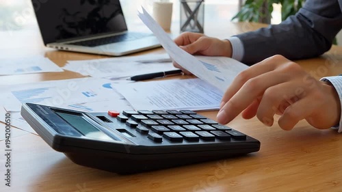 Person working with documents and calculator