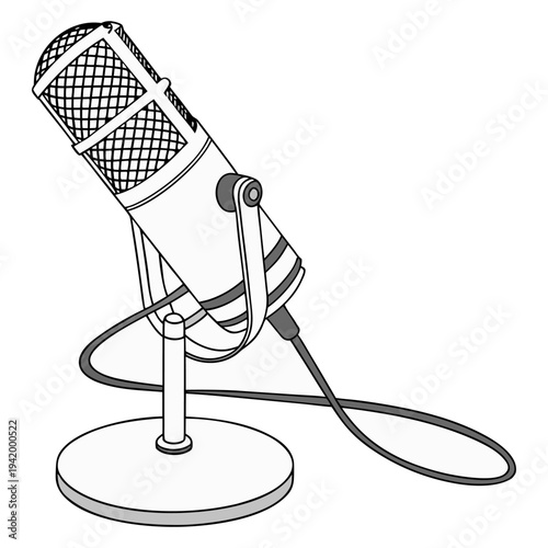 Retro Vintage Microphone Vector Illustration Classic Radio Mic Icon in Flat Design