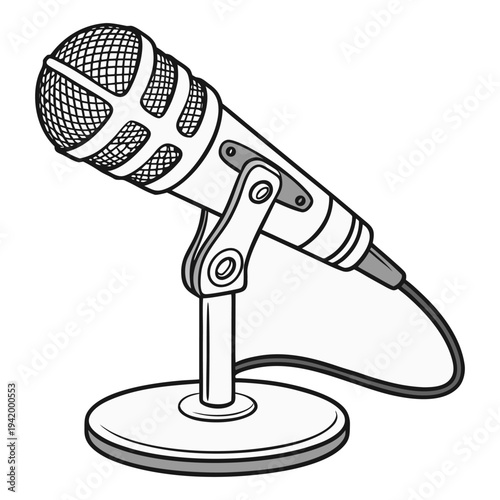 Retro Vintage Microphone Vector Illustration Classic Radio Mic Icon in Flat Design