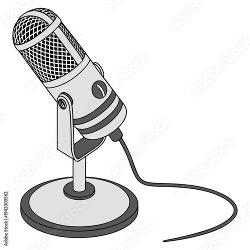 Retro Vintage Microphone Vector Illustration Classic Radio Mic Icon in Flat Design