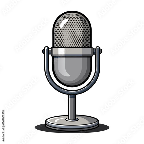 Retro Vintage Microphone Vector Illustration Classic Radio Mic Icon in Flat Design