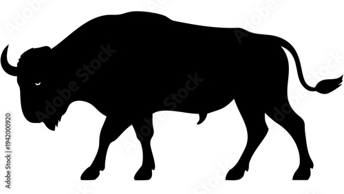 bison black silhouette icon, large wild animal silhouette, transparent background