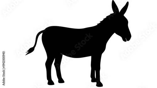 donkey black silhouette icon, farm animal silhouette, transparent background