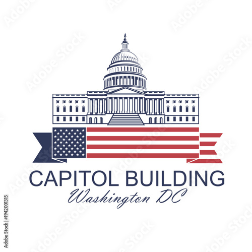 United States Capitol building icon in Washington DC isolated on white backgrpound