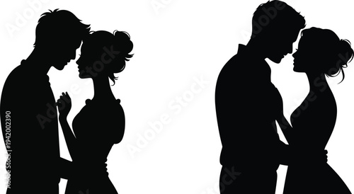 Silhouette of woman girl and couple with people dancing walking and family love illustration vector