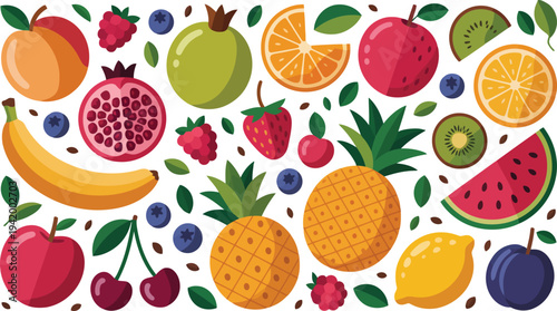 A delightful and wholesome medley of fresh fruits presented beautifully on a clean white backdrop