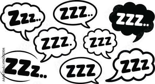 A delightful arrangement of various Zzz speech bubbles and sleep sounds on a pristine white background