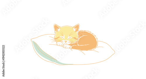 Sleeping Yellow Cartoon Cat Face Closeup.