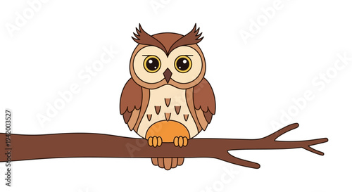 Brown owl sitting on branch.