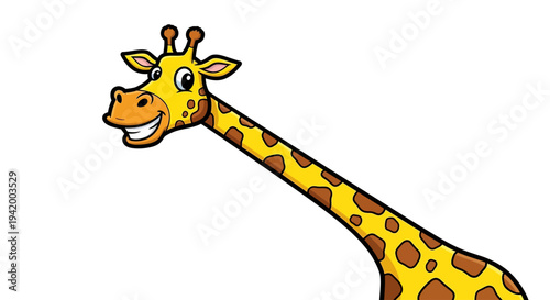 Cartoon giraffe head smiling sideways.