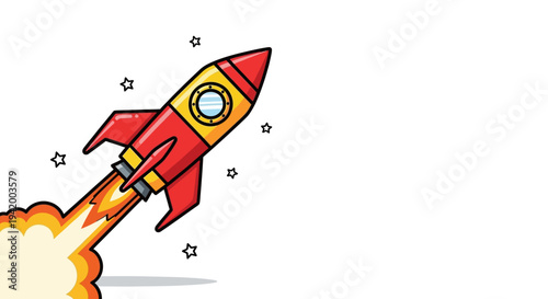 Rocket Ship Blasting Off Into Space.