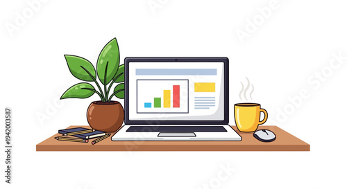 Laptop on a wooden desk.