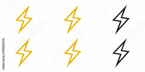Six lightning bolt icons in varying colors and styles are displayed
