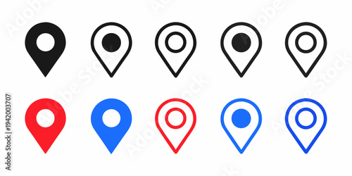 A collection of location pin icons in various colors and styles