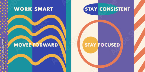 Motivational graphic with colorful shapes and positive affirmations