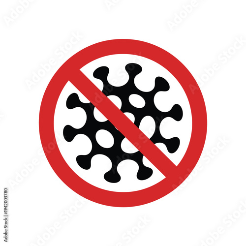 Red prohibition sign with a stylized virus symbol inside