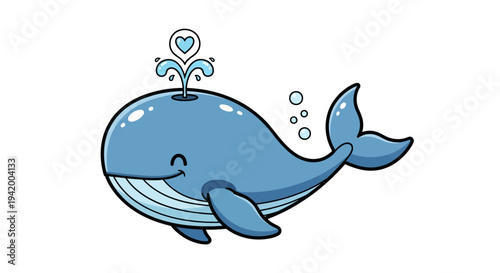 Smiling Blue Whale Cartoon Character.