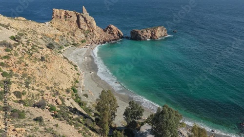 Scenic aerial view of la rijana beach in spain