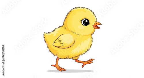 Cute Yellow Baby Chick Walking Alone.