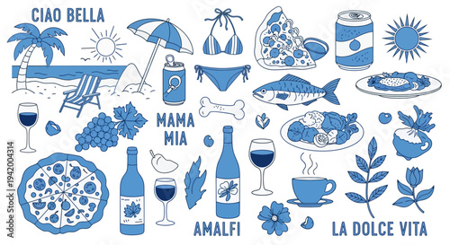 Italian Vacation Symbols and Food Icons