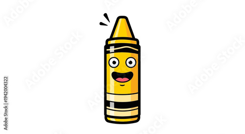 Smiling Yellow Crayon Cartoon Character Face.