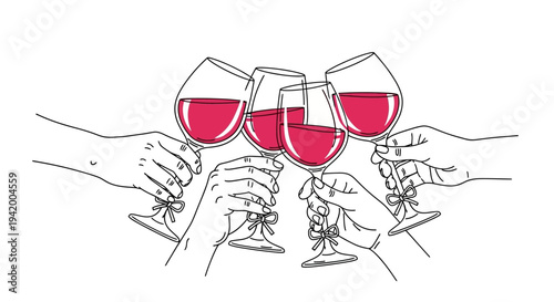 Hands clinking wine glasses in a toast