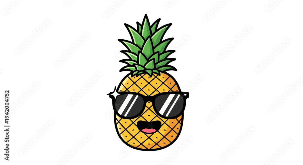 Obraz premium Pineapple wearing sunglasses smiling face.